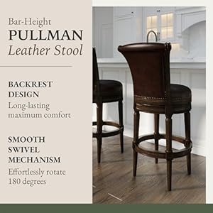 Maven Lane Pullman 31 Inch Tall Bar Height Upholstered Barstool with Back, Dark Walnut Finish with Vintage Brown Vegan Leather Cushion Seat, Set of 4 Maven Lane Pullman 31 Inch Tall Bar Height Upholstered Barstool with Back Dark Walnut Finish with Vintage Brown Vegan Leather Cushion Seat Set of 4