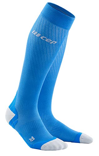 CEP Men's Ultralight Compression Tall Run Socks Electric Blue/Light Grey Size 4