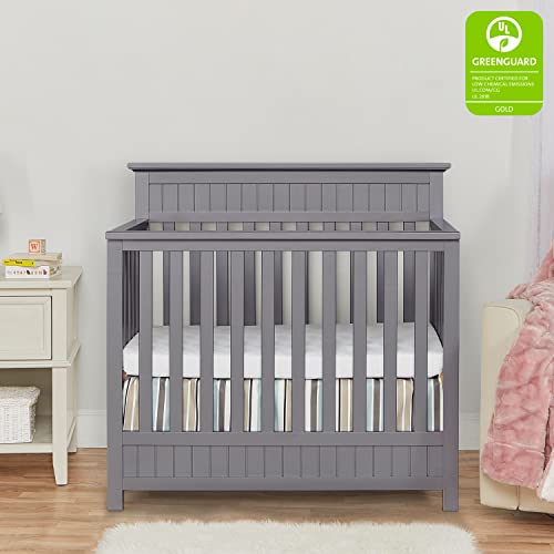 Dream On Me Harbor 4-In-1 Convertible Mini Crib In Storm Grey, Greenguard Gold Certified #TOP4