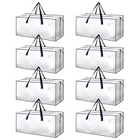 HealSmart Extra große Umzugstaschen mit Reißverschlüssen und Tragegriffen, robuste Aufbewahrungsboxen für Schlafsaal, transparent, 8 Stück