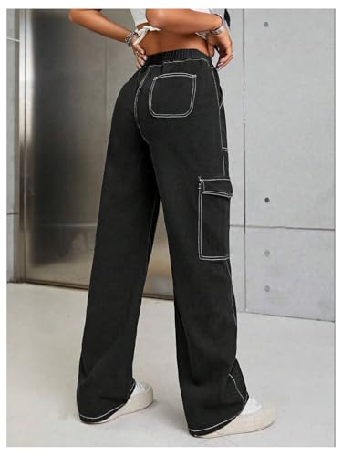 SHENHE Girl's Baggy Jeans Cargo Pants Elastic Waist Wide Leg Streetwear Pants with Pockets2