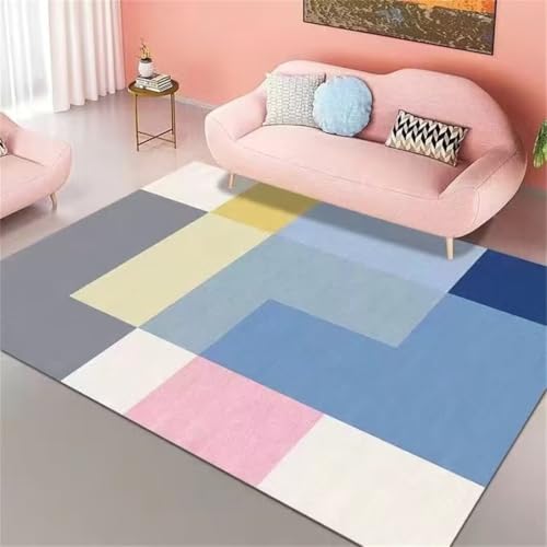 Kunsen Decoracion casa alfombras Dormitorio Matrimonio Minimalista Moderno diseño geométrico Minimalista Esquema de Color Rosa Azul habitación de niñas Alfombra 140X200CM