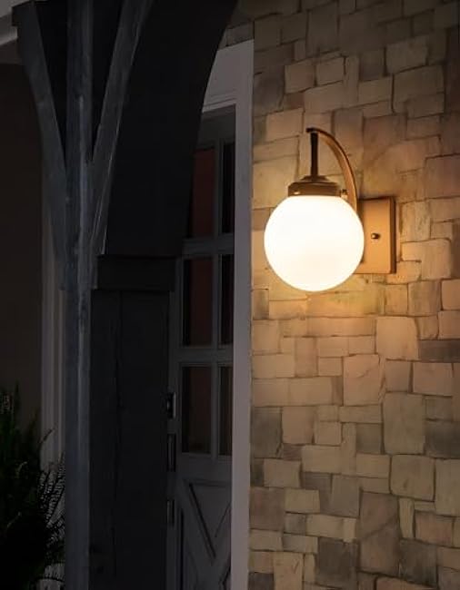 Outdoor Wall Sconce Set of 2, Modern Front Porch Lights for House, Exterior Light Fixture Wall Mount with Frosted Glass Globe Patio, Indoor Sconce Lighting for Bathroom, E26 Base
