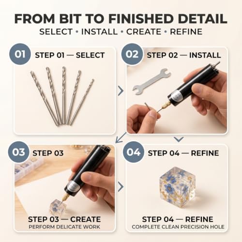 Image of Mini Electric Drill, USB Powered Rotary Drill Tool with 5 Drill Bits, Precision Chuck, Open-End Wrench & L-Shaped Hex Key for Resin Crafts, Wood Projects, Model Making & DIY Detail Work