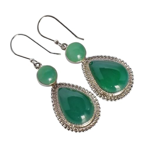 Onyx vert boucles d'oreilles pendantes en argent 925 fait main