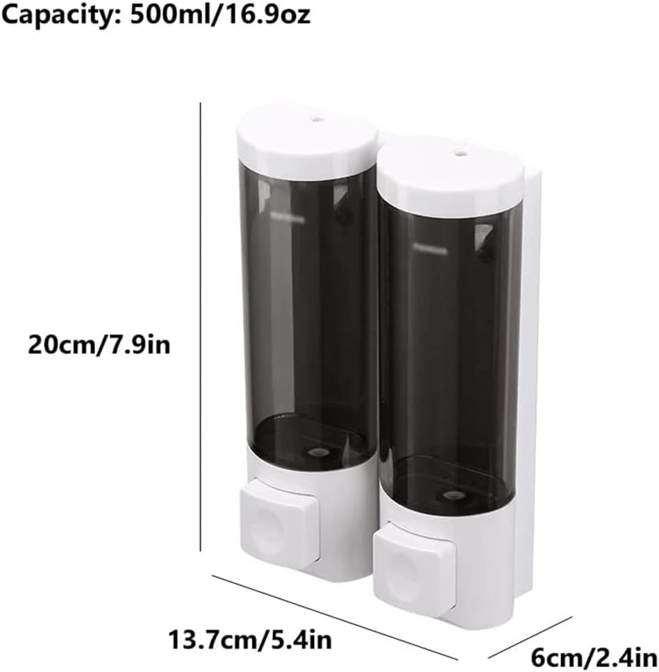 DAPERCI Set of 2 Soap Dispenser Wall Mounted Liquid Dispenser Shower Gel Dispensers 500ml/16.9oz for Bathroom Hand Lotion Bottle