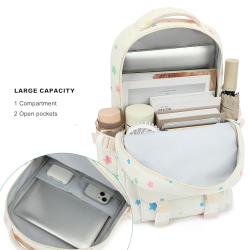 Image of Kids School Backpack for Girls 5-12 Kawaii Travel Star Bookbag,Beige Star