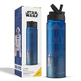 JoyJolt Star Wars Linear R2-D2 Stainless Steel Water Bottle with Flip Straw Lid, 22 oz Vacuum Insulated Water Bottle, BPA-Free Tumbler for Sports and Travel, Star Wars Gifts
