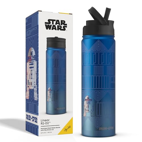 JoyJolt Star Wars Linear R2-D2 Stainless Steel Water Bottle with Flip Straw Lid, 22 oz Vacuum Insulated Water Bottle, BPA-Free Tumbler for Sports and Travel, Star Wars Gifts