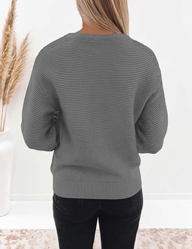 Image of ZESICA Women's Crew Neck Long Lantern Sleeve Fall 2026 Casual Loose Ribbed Knit Solid Soft Pullover Sweater Tops