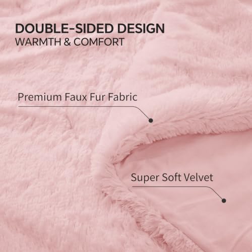 Image of BEDELITE Light Pink Fluffy Comforter Set Twin, Fuzzy Faux Fur Comforter | Warm Fleece Shaggy Bedding for Winter, Soft & Cozy Plush Bed Set with 1 Pillowcase