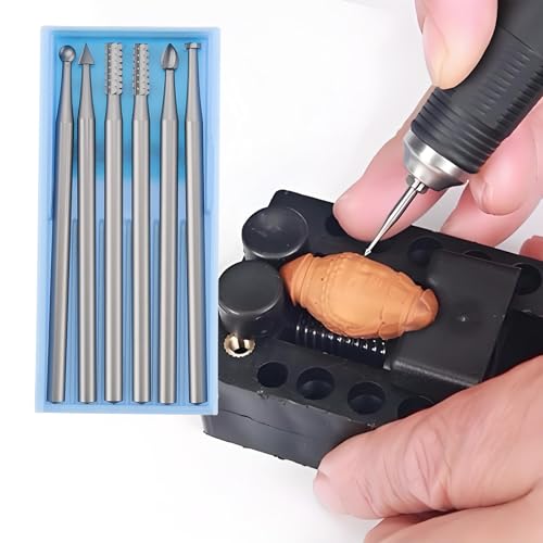 Briny River Frässtifte für Gravur, 2,3 mm, 2,35 mm Schaft, HSS, Set für Oliven-, Bernsteinschnitzereien, 6 Stück