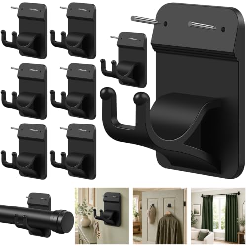 No Drill Curtain Rod Brackets, 8-Pack Adhesive Hooks with Invisible Nails
