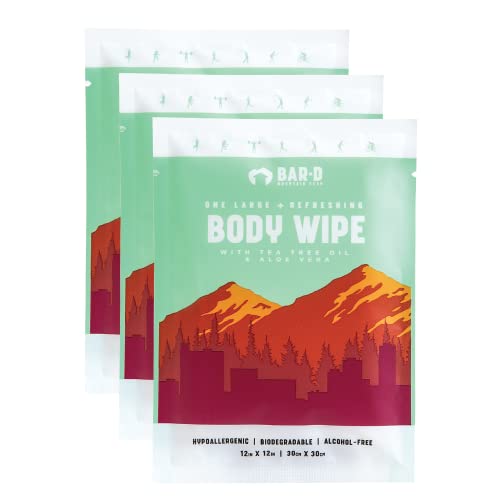 Bar-D Biodegradable Body Wipes | Aloe Vera, Tea Tree Oil, Chamomile | 20 Individual Wipes | Face, Armpit, Undercarriage | Individually Wrapped Body Wipes For Women And Men | Biodegradable Wipes For Camping | Shower Wipes For Adults No Rinse | Body Wipes For Adults Bathing #TOP1