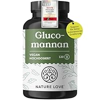 NATURE LOVE® Glucomannan aus der Konjak Wurzel - 120 Kapseln. - Hochdosiert - 4000mg je Tagesdosis - Sättigt zur Mahlzeit ohne Anzusetzen - Ballaststoffe -vegan, in Deutschland produziert