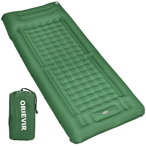 ORIEVIR Camping Sleeping Pad, Self Inflating Air Mattress Extra Thickness 4.7 Inch Single Sleeping Pad with Built-in Pillow and Foot Pump for Tent Hiking Traveling