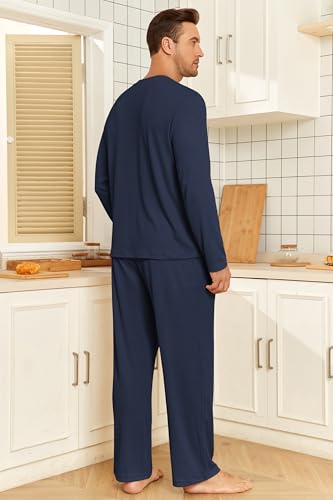 Image of JiniGolla Mens Pajamas Set Soft Short Sleeve Top and Pant Loungewear Sets 2 Piece Pjs with Pockets