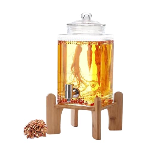 Dispensador de Bebidas de Vidrio con Soporte, dispensador de Limonada con Grifo de Acero Inoxidable para refrigerador, Jugo, ponche, cócteles, té Helado y té Helado,10L