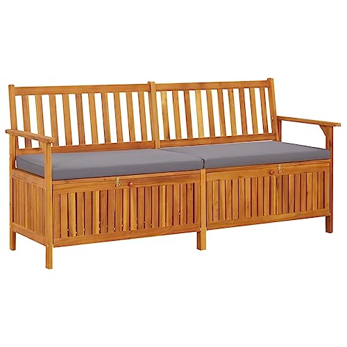 WHOPBXGAD Banco de Ocio para Exteriores Banco multifuncionalBanco de almacenaje con cojín Madera Maciza de Acacia 170 cmAdecuado para jardín, Patio