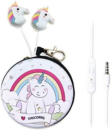 QearFun in Ear 3D Cute Cartoon Animal Unicorn Horse Headphones with Mic with Earphone Case Hands-Free for Apple,Samsung,Android Smartphones Mp3 (Rainbow Unicorn)