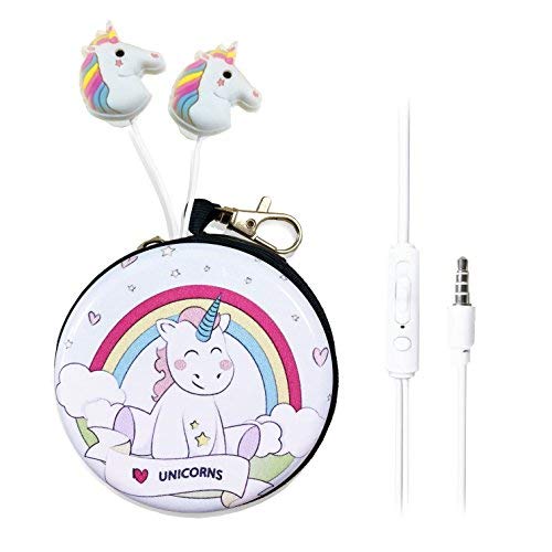 QearFun in Ear 3D Cute Cartoon Animal Unicorn Horse Headphones with Mic with Earphone Case Hands-Free for Apple,Samsung,Android Smartphones Mp3 (Rainbow Unicorn)