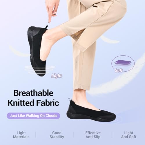 Women's Knit Slip On Walking Shoes - Comfort Ballet Flats with Rubber Sole & Arch Support4