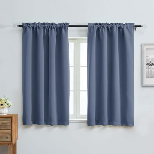 Image of Aiyufeng Denim Blue Short Blackout Curtains for Bedroom 54 Inches Long 2 Panels Set, Solid Thermal Insulated, Energy Saving Window Treatment Curtains Blackout Drapes, W40 x L54 Inch, Denim Blue