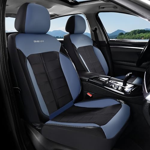 Image of Coverado Seat Cover, Car Seat Cover Front Seats, 3D Air Mesh Breathable Seat Protectors Sports Carbon Fiber Design Airbag Compatible Comfort Universal for Most Cars, Van,Trucks, SUV, Black&Blue