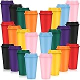 MSYU 24 Pack Reusable Coffee Cups with Lids, 16 oz to Go Coffee Cups Bulk Plastic Travel Cups,Plastic Tumblers Cup Coffee Mugs for Hot and Cold Drinks, Colorful