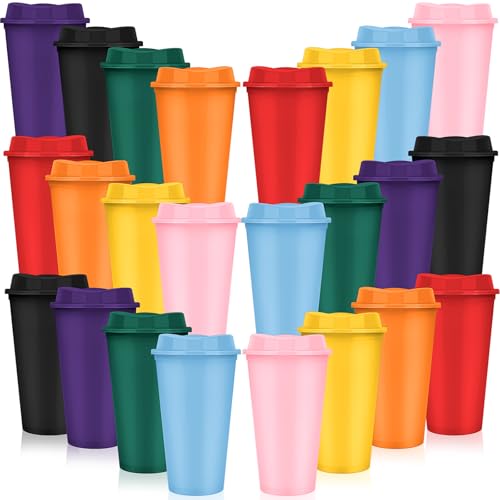 MSYU 24 Pack Reusable Coffee Cups with Lids, 16 oz to Go Coffee Cups Bulk Plastic Travel Cups,Plastic Tumblers Cup Coffee Mugs for Hot and Cold Drinks, Colorful