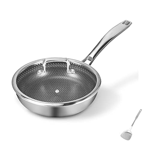 Liudan Sarté Pan para freír nonstick sartén con Tapa 316 Freír Frito Frito Huevo Fried Filete Pan de Acero Inoxidable Sartén