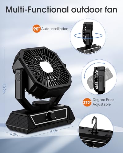 Meriied Rechargeable Portable Fan with 20000mAh Battery, LED Lantern, Ideal for Camping, Travel, Office, and Home Use - Image 2