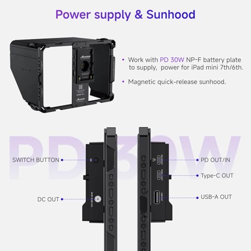 Image of Accsoon PowerCage Mini Cage for iPad mini 6 /Mini 7(A17 Pro) iPad Tripod Mount with NP-F Battery Plate Adapter& Sun Hood, Use with SeeMo Series CineView for Video Monitoring /Livestreaming