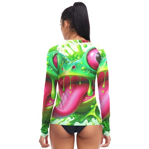 Rash Guards Women Shirts Lightweight Splash Frog Neon Green Sun UV Protection Swim Long Sleeve Tops UPF 50 XS2