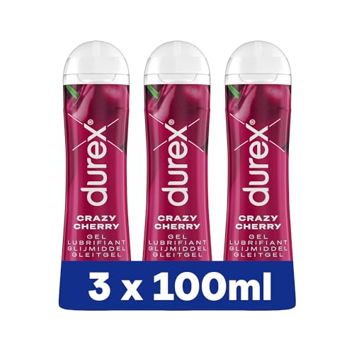 Durex Gel Lubrifiant Crazy Cherry - Goût Cerise - Lubrifiant à Base d'Eau - Lot de 3 x 100 ml