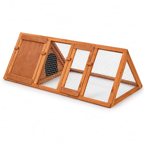 Image of Oypla Wooden Outdoor Triangle Rabbit Guinea Pig Pet Hutch Run Cage