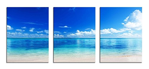 3 Panels Blue Ocean Wall Art Photograph Printed on Canvas for Home Wall Decoration Bathroom Decor Wall Art For Bedroom Overall Size 16Inch Hight And 36Inch Wight