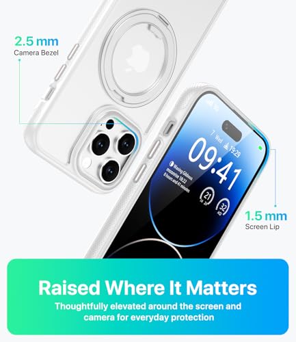 Image of for iPhone 14 Pro Case, Compatible with MagSafe, Slim Shockproof Military-Grade Rugged Protective Case with Stand, Camera Control, Comfort Grip (B-White, iPhone 14 Pro)