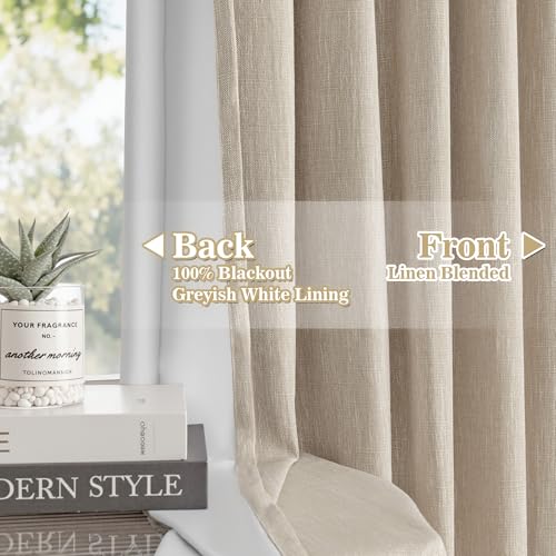 Image of MYSKY HOME Taupe Blackout Curtains 63 inches Long Pinch Pleated Curtains for Living Room Bedroom 100% Room Darkening Black Out Window Drapes with Hooks Back Tab, 40 inch Wide per Panel, 2 Pieces