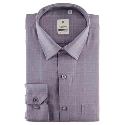 Image of 7-DAYS Men's Premium Formal Shirts - Regular Fit, Full Sleeve, 100% Pure Cotton, Self-Design, with Pocket - Stylish Office Shirts for Men