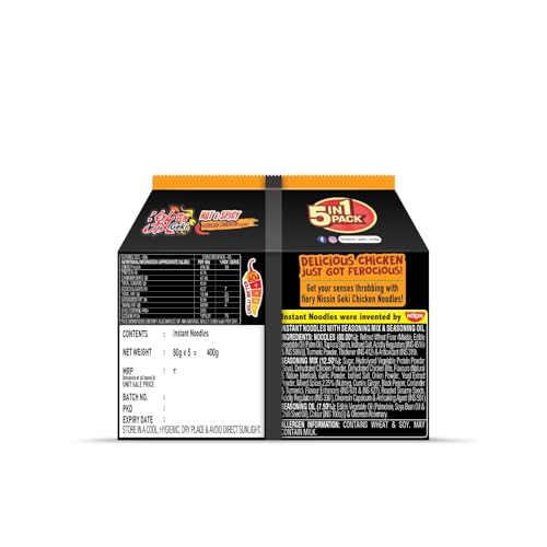 Image of Nissin Geki Korean Ramen Spicy Chicken Instant Noodles-5 in1,400gm (Pack of 2)