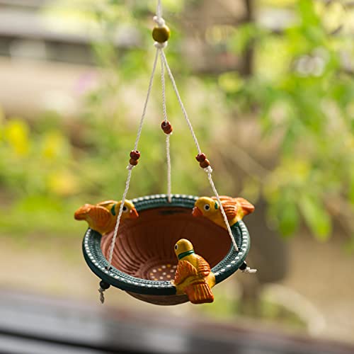 Image of ExclusiveLane Terracotta Bird Feeder Hanging for Balcony|Bird Feeder Water And Food Outdoor Garden Decoration Hanging Bird Feeder for Balcony Bird Feeder Terracotta Decor Backyard Bird Feeder Hanging|