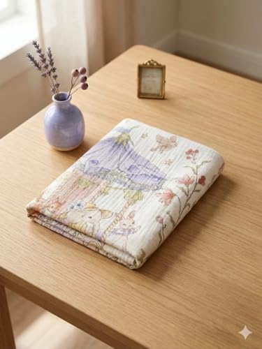 Image of Kassy Pop Printed 6 Layer Bamboo Muslin Blanket Cum Swaddling Towel for Baby | 70% Bamboo, 30% Cotton | AC Quilt, Multi-Purpose Blanket | Multicolor Print (110cm x 110cm)