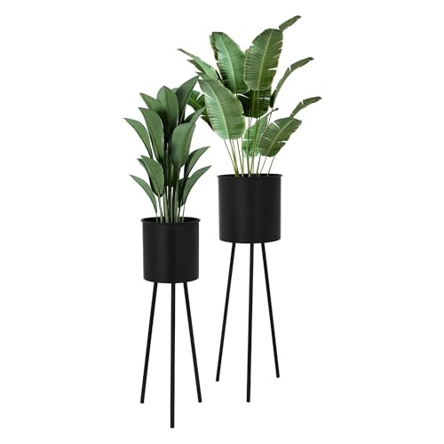 ML-Design Set di 2 Portafiori Nero 22x22,5x66 cm 23x26x79 cm in Acciaio Struttura in Metallo Porta Piante Porta Vasi da Fiori 2 Pezzi Supporti Fioriera Decorazione Fioriere da Interno Esterno