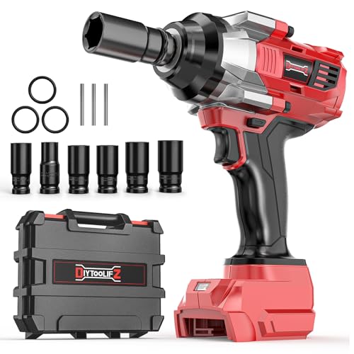 DIYtoolifz Cordless Impact Wrench 1/2 inch Compatible with Milwaukee 18V Battery, 1000 FT-LBS(1360N.m) Electric Impact Gun, High Torque Power Impact Driver with 6Pcs Sockets & Storage Case (Tool Only)