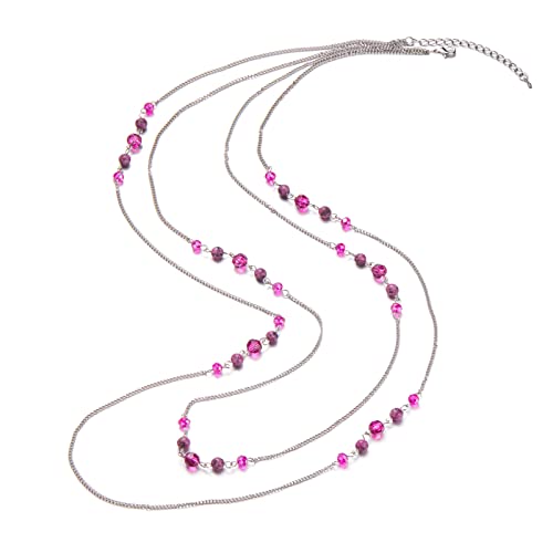Noessla Long Silver Necklace For Women Bohemian Layered Statement Costume Long Necklaces For Women Fashion Jewelry Mothers Day Gifts(Hot Pink) #TOP1