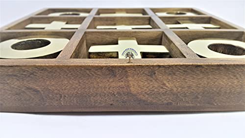 Image of Handcrafted Rosewood Tic Tac Toe Board Game, Sheesham Wood Construction, Classic Family Game with Glass Marbles (10 inch X 10 inch X 1.25 inch)