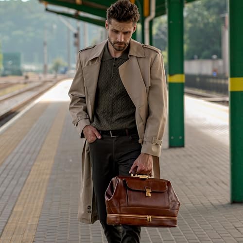 Image of Time Resistance Leather Doctor Bag - Italian Handmade Medical Bag - Vintage Style Handbag - Real Leather Briefcase