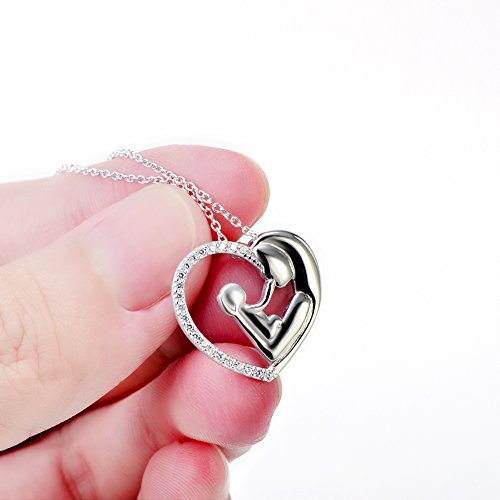 925 Sterling Silver Cubic Zirconia Mother Child's Enternity Love Heart Pendant Necklace for Women - Image 4