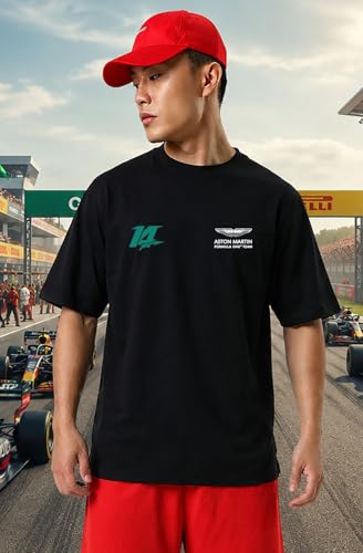 Image of Khakey Men's F1 Racing Graphic Printed Black T-Shirt | Formula 1 Back Print Drop Shoulder Tee | Motorsports Car Print Tshirt for Men & Women | Cotton Streetwear Tee's | Unisex Fit